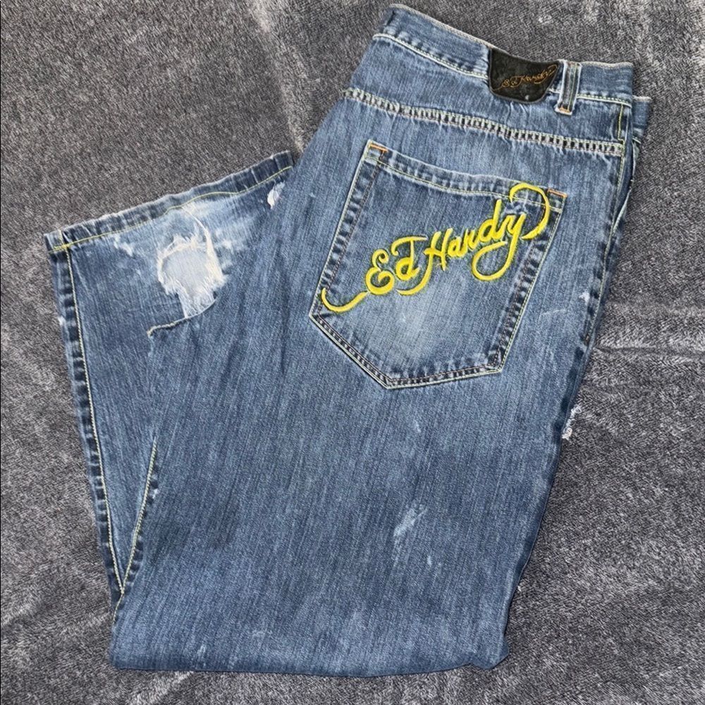 Stylish Blue Denim Jeans with Patchwork - Picture 4 of 13